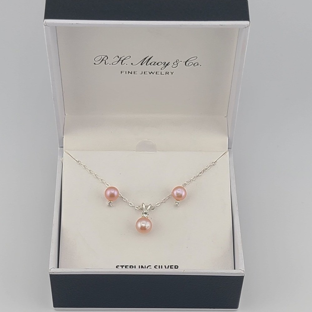 R.H. Macy & Co. Pink Freshwater Pearl Sterling Silver Cubic Zirconia Necklace